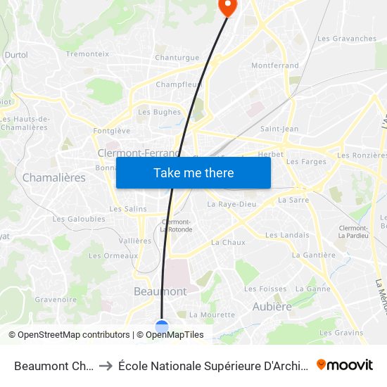 Beaumont Chemin De Sou to École Nationale Supérieure D'Architecture De Clermont-Ferrand map