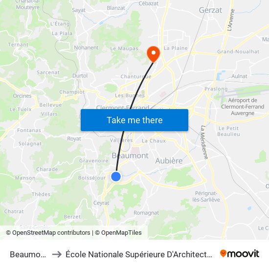 Beaumont Verdi to École Nationale Supérieure D'Architecture De Clermont-Ferrand map