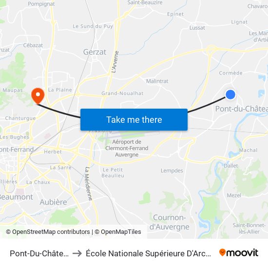 Pont-Du-Château Les Nigues to École Nationale Supérieure D'Architecture De Clermont-Ferrand map