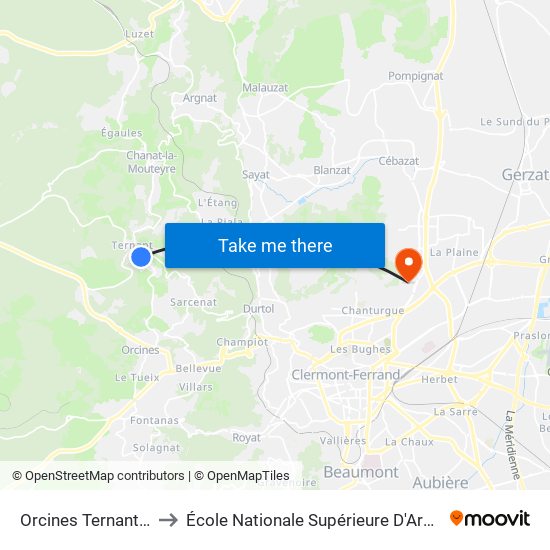 Orcines Ternant Route D'Orcines to École Nationale Supérieure D'Architecture De Clermont-Ferrand map