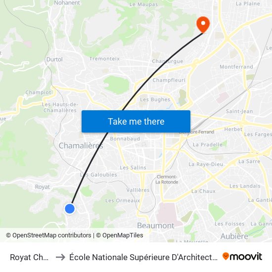 Royat Champlong to École Nationale Supérieure D'Architecture De Clermont-Ferrand map