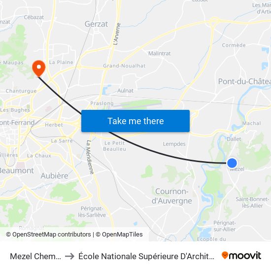 Mezel Chemin Du Cheix to École Nationale Supérieure D'Architecture De Clermont-Ferrand map