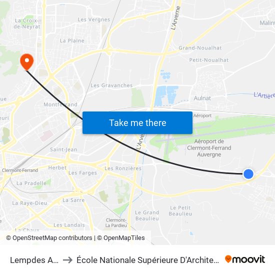 Lempdes Aimé Rudel to École Nationale Supérieure D'Architecture De Clermont-Ferrand map