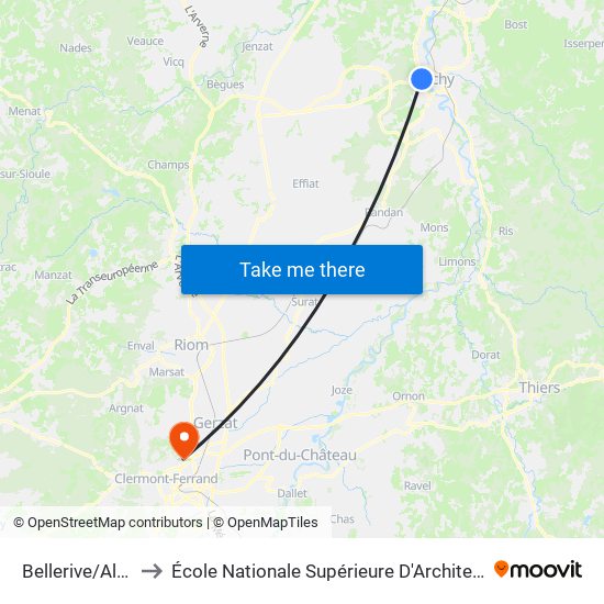 Bellerive/Allier - Creps to École Nationale Supérieure D'Architecture De Clermont-Ferrand map
