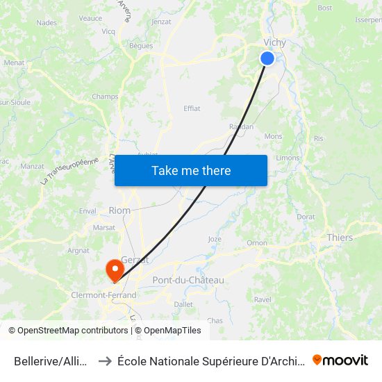 Bellerive/Allier - Massenet to École Nationale Supérieure D'Architecture De Clermont-Ferrand map