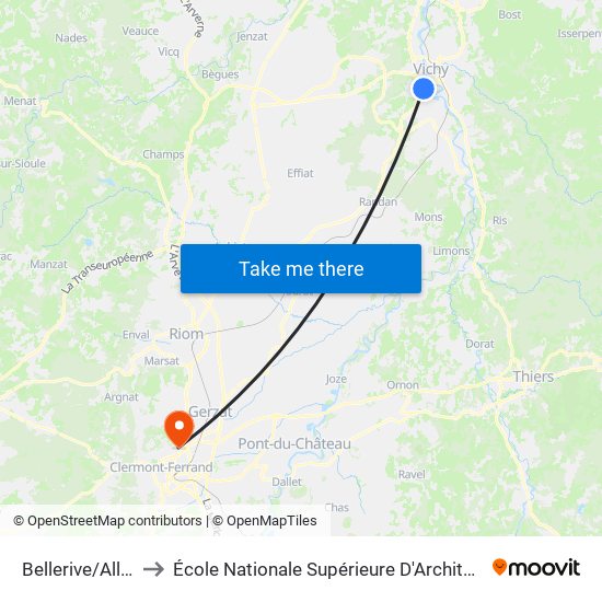 Bellerive/Allier - Penaix to École Nationale Supérieure D'Architecture De Clermont-Ferrand map