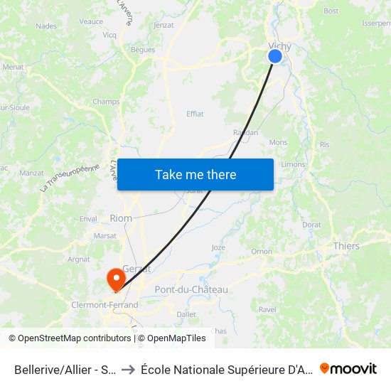 Bellerive/Allier - Source Intermittente to École Nationale Supérieure D'Architecture De Clermont-Ferrand map