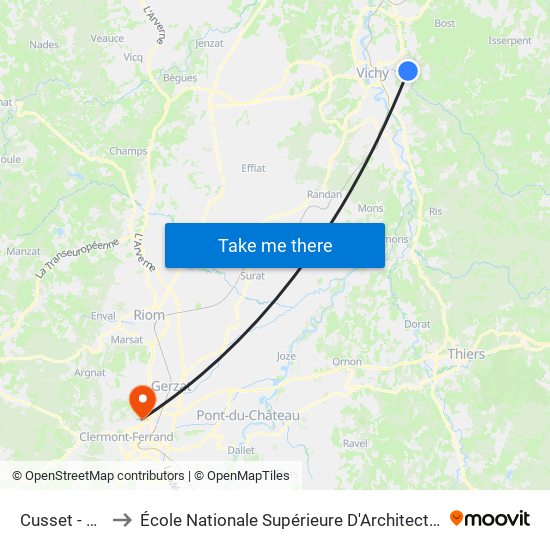 Cusset - A.Camus to École Nationale Supérieure D'Architecture De Clermont-Ferrand map