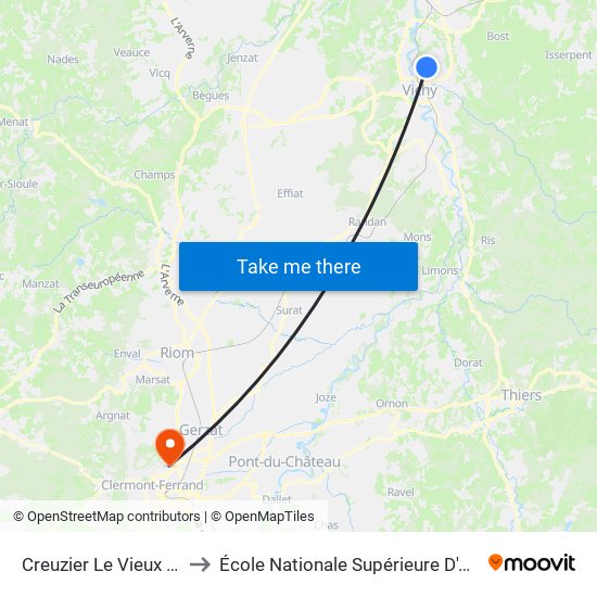 Creuzier Le Vieux - La Chaume Guinard to École Nationale Supérieure D'Architecture De Clermont-Ferrand map