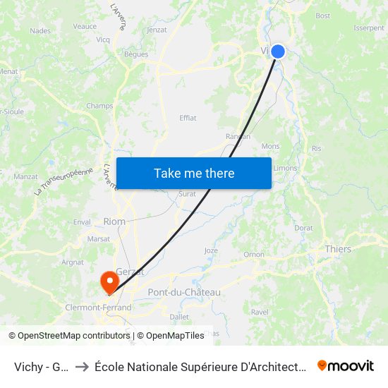 Vichy - Gramont to École Nationale Supérieure D'Architecture De Clermont-Ferrand map