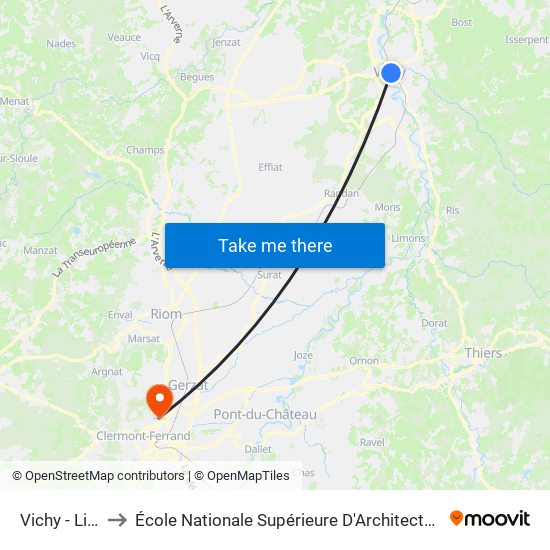 Vichy - Lisbonne to École Nationale Supérieure D'Architecture De Clermont-Ferrand map