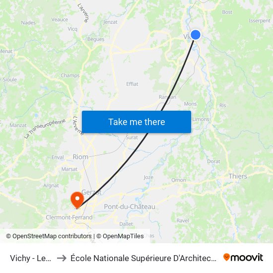 Vichy - Les Graves to École Nationale Supérieure D'Architecture De Clermont-Ferrand map