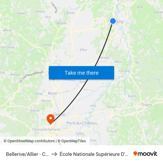 Bellerive/Allier - Chemin De La Montee to École Nationale Supérieure D'Architecture De Clermont-Ferrand map