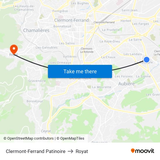 Clermont-Ferrand Patinoire to Royat map