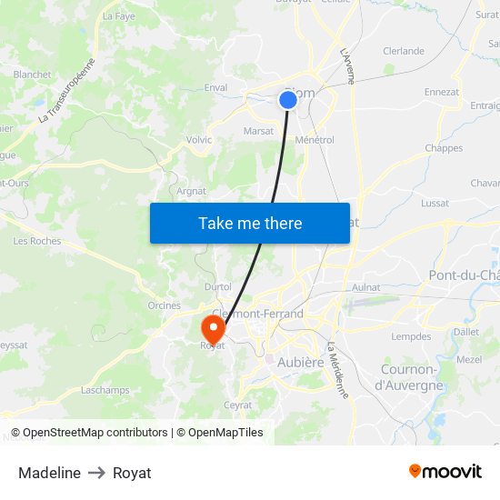 Madeline to Royat map