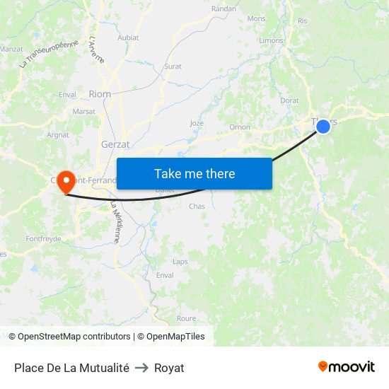 Place De La Mutualité to Royat map