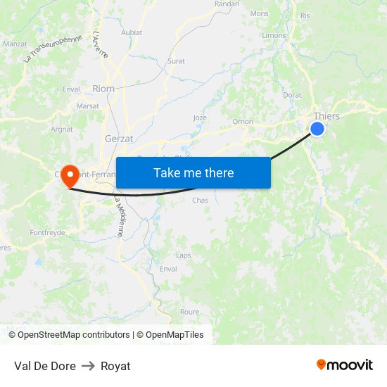 Val De Dore to Royat map
