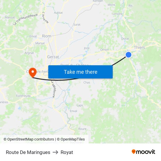 Route De Maringues to Royat map