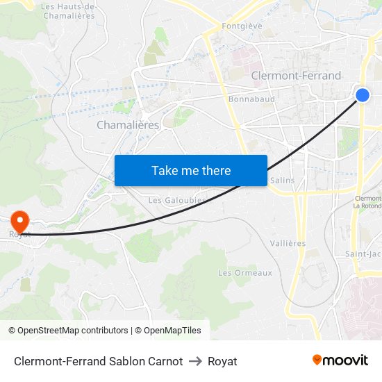 Clermont-Ferrand Sablon Carnot to Royat map