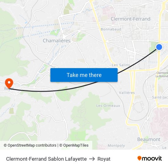 Clermont-Ferrand Sablon Lafayette to Royat map