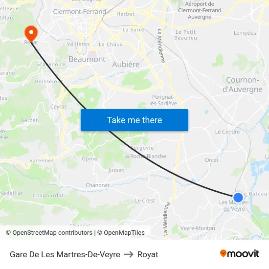 Gare De Les Martres-De-Veyre to Royat map