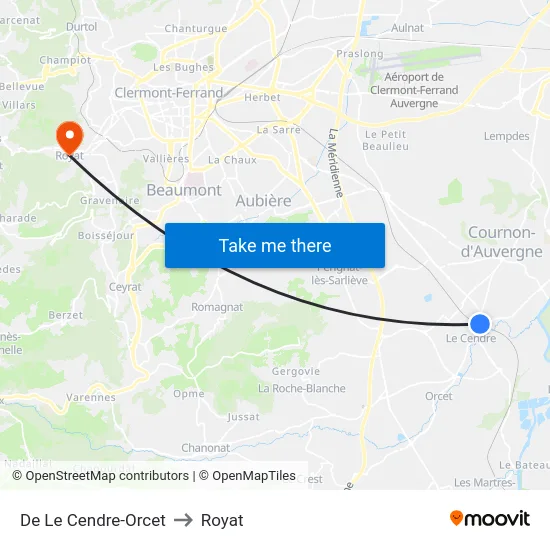 De Le Cendre-Orcet to Royat map