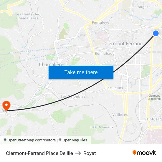 Clermont-Ferrand Place Delille to Royat map
