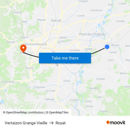 Vertaizon Grange Vieille to Royat map