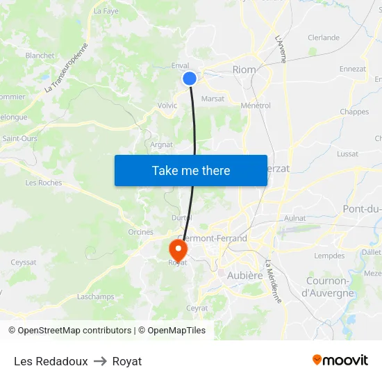 Les Redadoux to Royat map