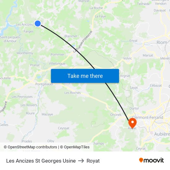 Les Ancizes St Georges Usine to Royat map