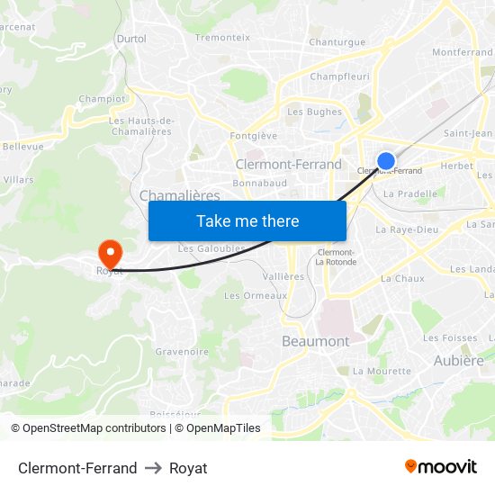 Clermont-Ferrand to Royat map