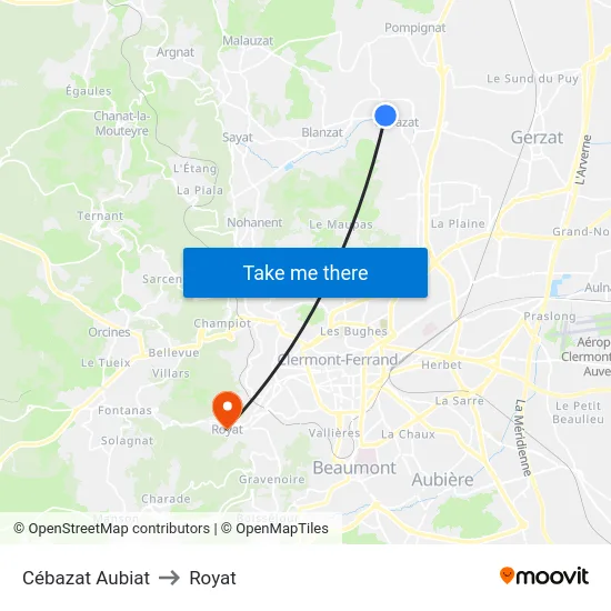 Cébazat Aubiat to Royat map