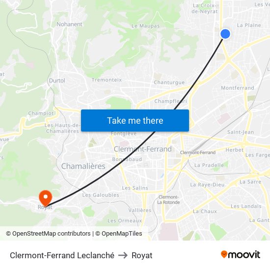 Clermont-Ferrand Leclanché to Royat map