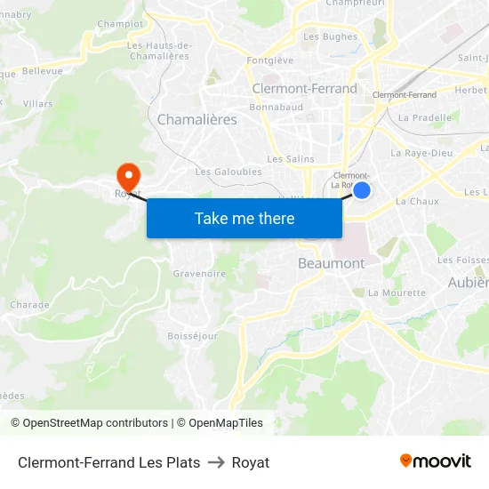 Clermont-Ferrand Les Plats to Royat map
