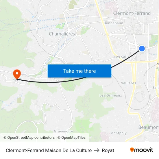 Clermont-Ferrand Maison De La Culture to Royat map