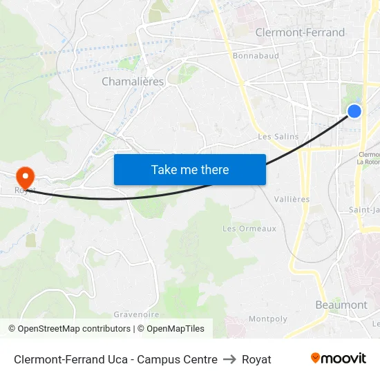 Clermont-Ferrand Maison De La Culture to Royat map