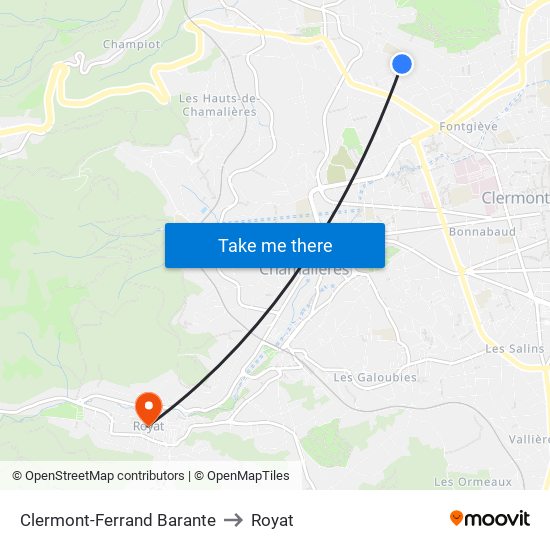 Clermont-Ferrand Barante to Royat map