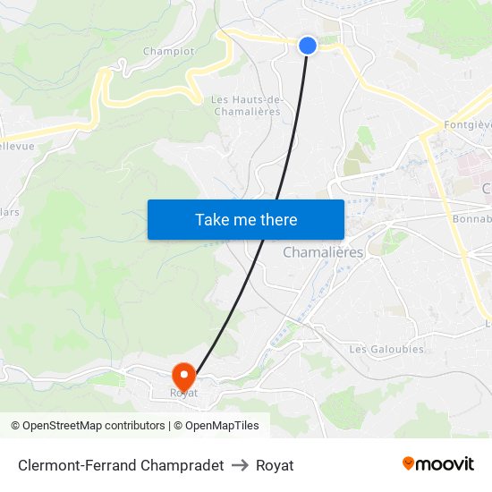 Clermont-Ferrand Champradet to Royat map