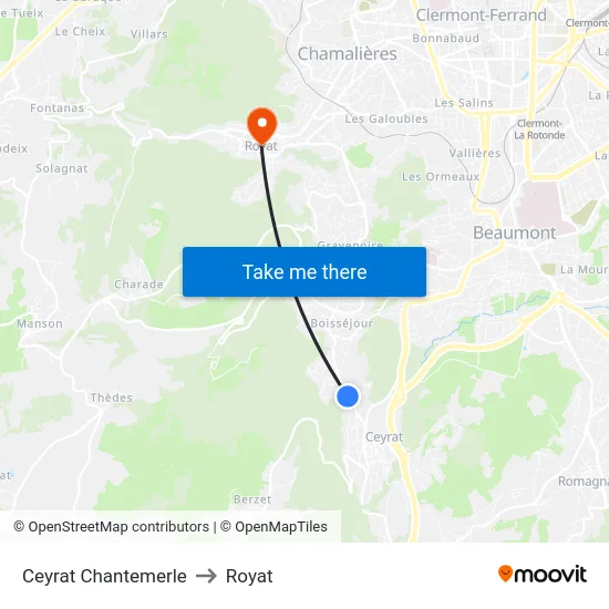 Ceyrat Chantemerle to Royat map