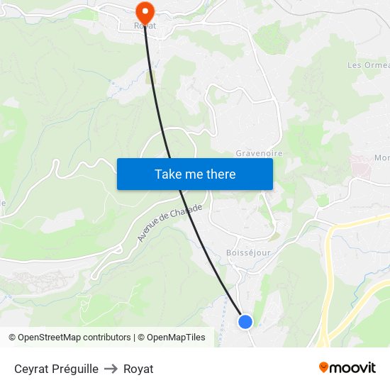 Ceyrat Préguille to Royat map