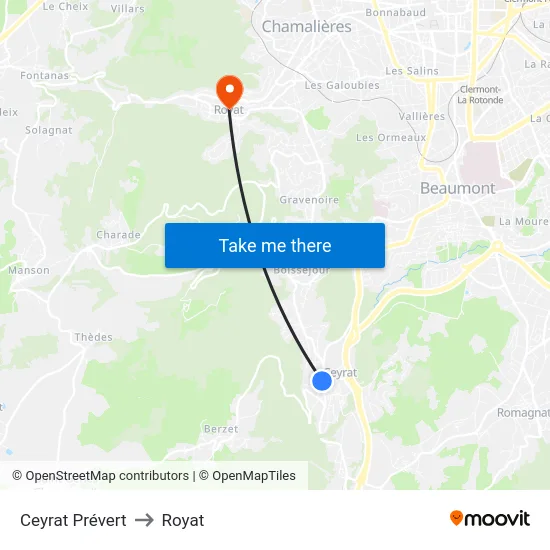 Ceyrat Prévert to Royat map