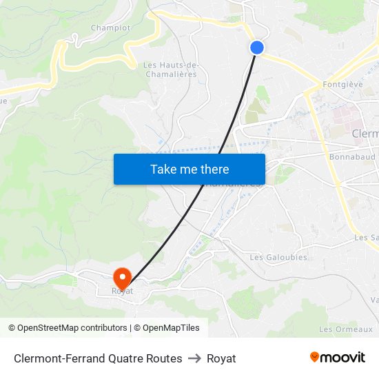 Clermont-Ferrand Quatre Routes to Royat map