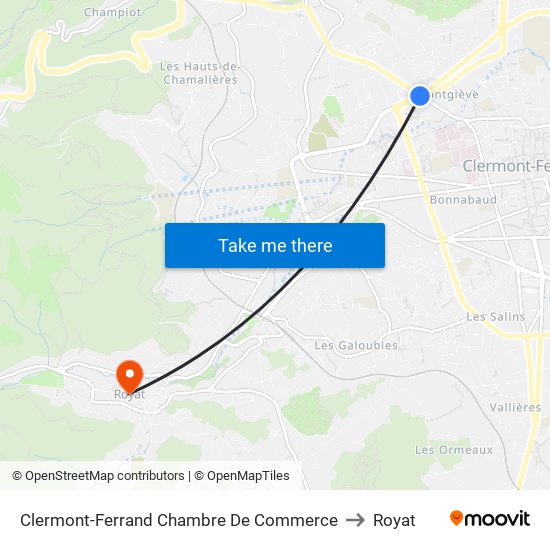 Clermont-Ferrand Chambre De Commerce to Royat map
