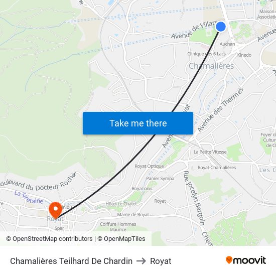 Chamalières Teilhard De Chardin to Royat map