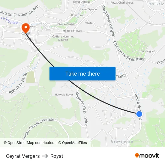 Ceyrat Vergers to Royat map