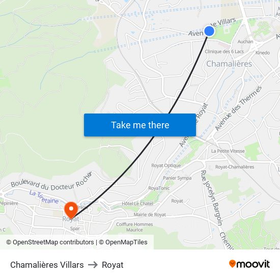 Chamalières Villars to Royat map