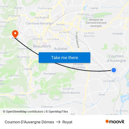 Cournon-D'Auvergne Dômes to Royat map