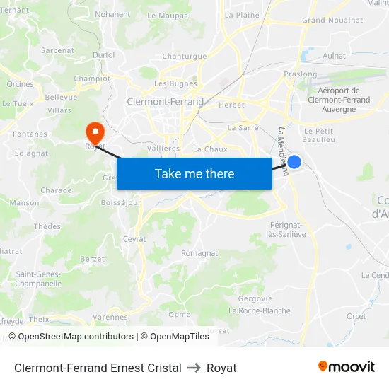 Clermont-Ferrand Ernest Cristal to Royat map