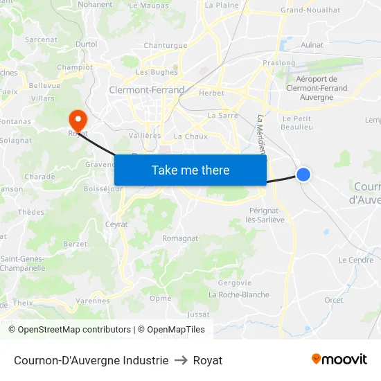 Cournon-D'Auvergne Industrie to Royat map