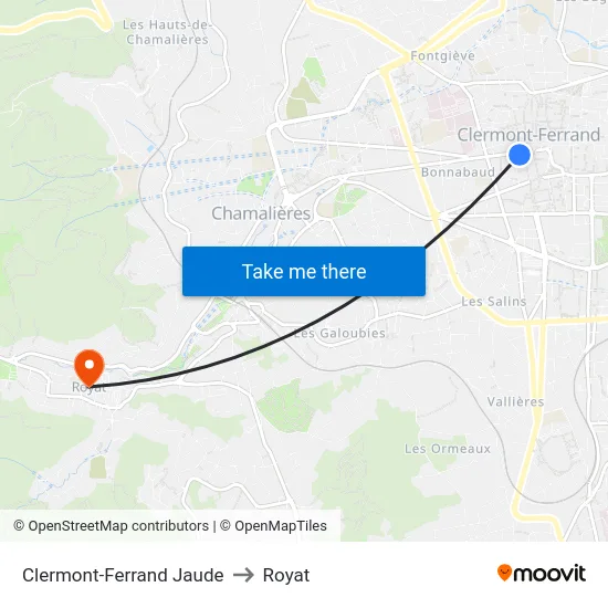 Clermont-Ferrand Jaude to Royat map